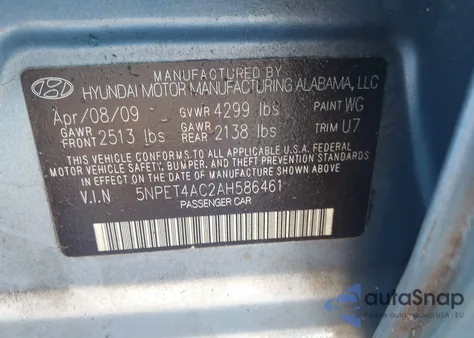 2010 Hyundai Sonata Gls из США, поврежденный, VIN 5NPET4AC2AH586461